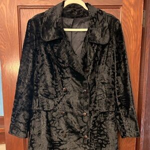 Vintage MOD 60s Borella England Crushed Velvet Faux Fur Coat Black Large